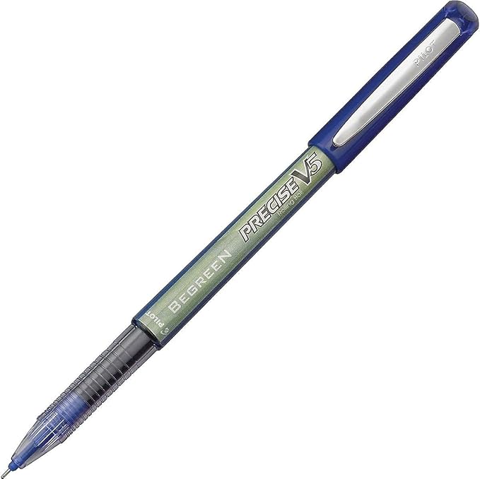 PILOT Precise V5 BeGreen Liquid Ink Rolling Ball Stick Pens, Extra Fine Point (0.5mm) Blue Ink, 12-Pack (26301)