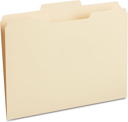 Staples File Folder, Letter Size, Manila, 1/3‑Cut Tab, Durable Paper Stock, 200/Carton
