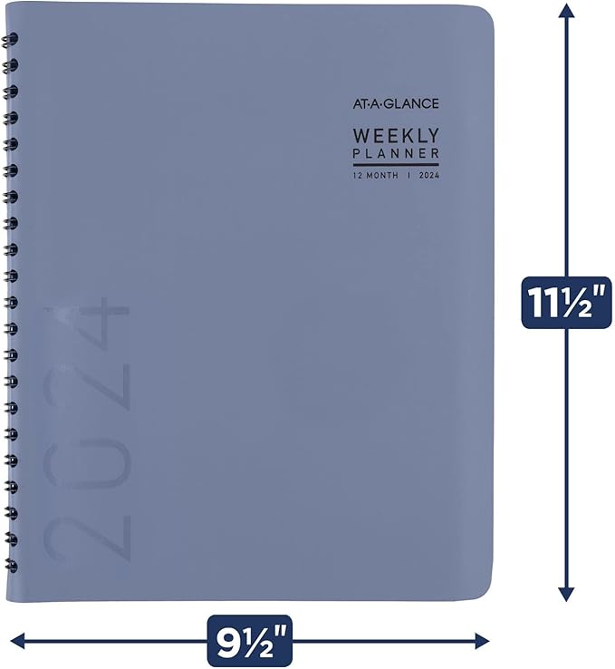 AT-A-GLANCE 2024 Weekly & Monthly Planner, 8-1/4" x 11", Large, Monthly Tabs, Faux Leather, Contemporary Lite, Slate Blue (70940X2024)