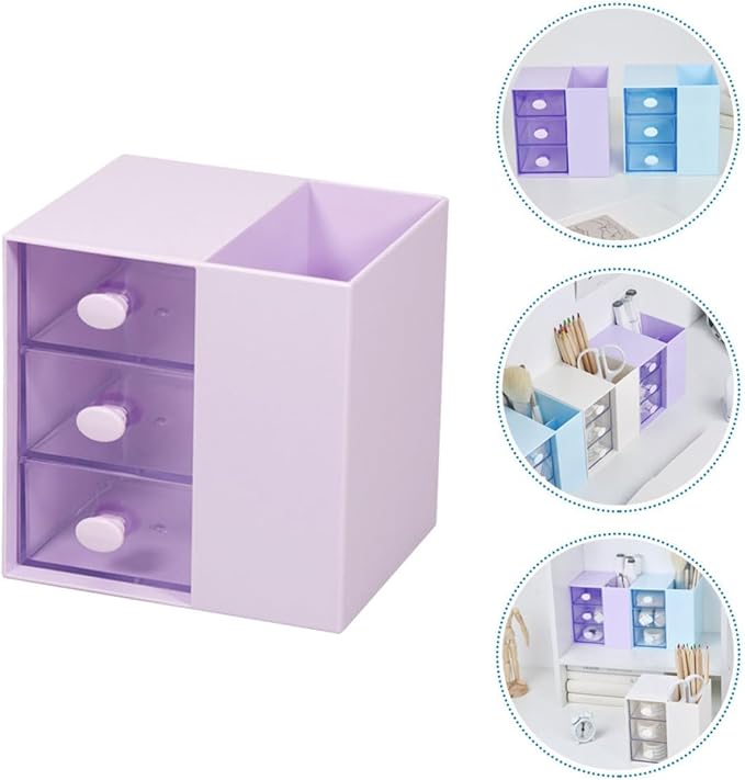 Cabilock Multi-function Desktop Box Large Capacity Office Supply Organizer Purple Stationery Storage Container for Desk and Home Office Use