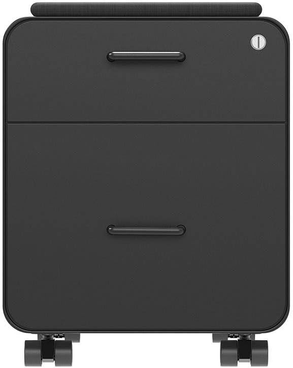 Monoprice Round Corner 2-Drawer File Cabinet - Black, Lockable with Seat Cushion - Workstream Collection (137880)