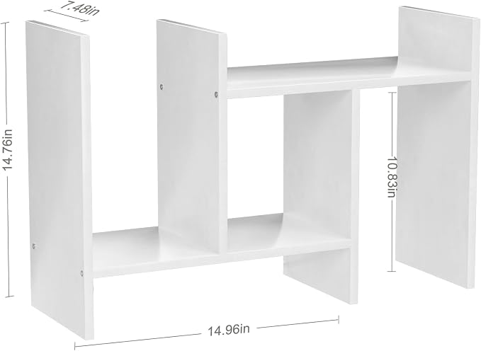 Desk Shelves Wood Desktop Orgnizer Shelf. Office Organization for Top of Desk Organizers and Accessories Bookshelf Shelving,Adjustable Tier H-Shape Mini Bookcase(White)