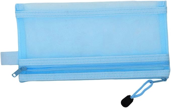 10Pcs Double Layer Mesh File Pouches – Nylon Zipper Bags for A6 Paper Storage, Organize Office Supplies Cosmetics Travel 20.5 x 12 cm(Blue)