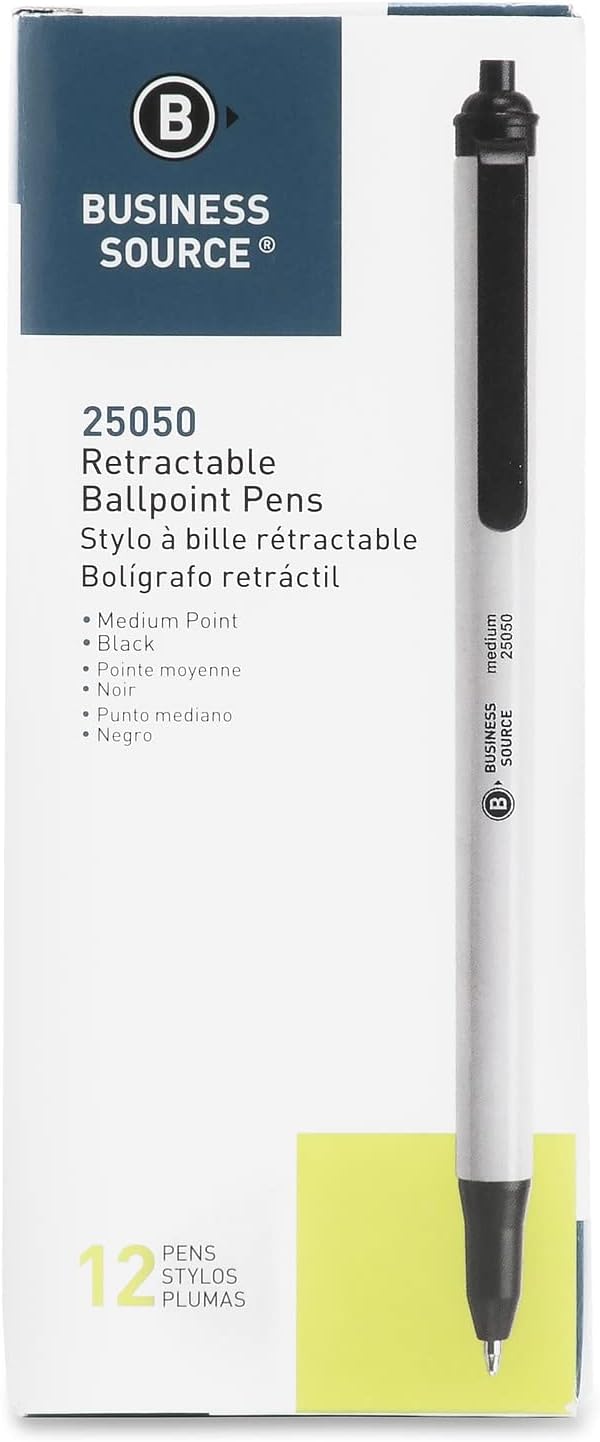 Business Source Writing Correction Ballpoint Pen, Black Ink (25050) 12 Count (Pack of 1)