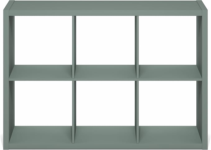 Furinno Cubicle Book Shelf, 6-Cube Bookshelf, Extra Thick Frame Horizontally & Vertically Reversible Bookcase with Open Back, 14.6" x 44" x 30", for Living Room, Bedroom, Home Office, Sage Green