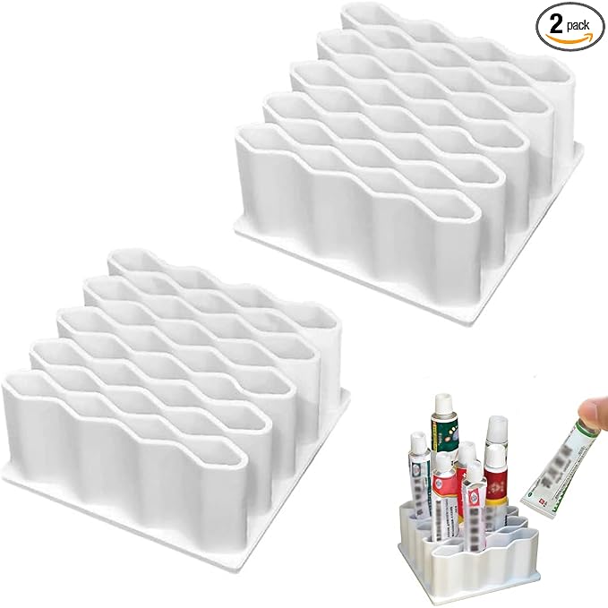Medicine Storage Rack, 2 Pack, White Plastic, Honeycomb Design, Small Tubular Organizer with Multiple Compartments for Medical Supplies