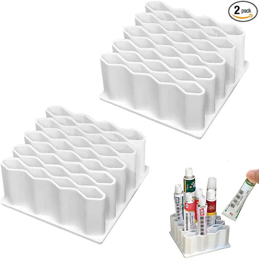 Medicine Storage Rack, 2 Pack, White Plastic, Honeycomb Design, Small Tubular Organizer with Multiple Compartments for Medical Supplies