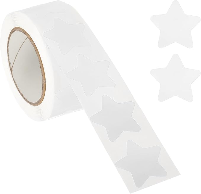 PATIKIL Star Stickers Roll 1", 500 Pcs Self-Adhesive Reward Stickers for Classroom Teacher Supplies and DIY Craft, White