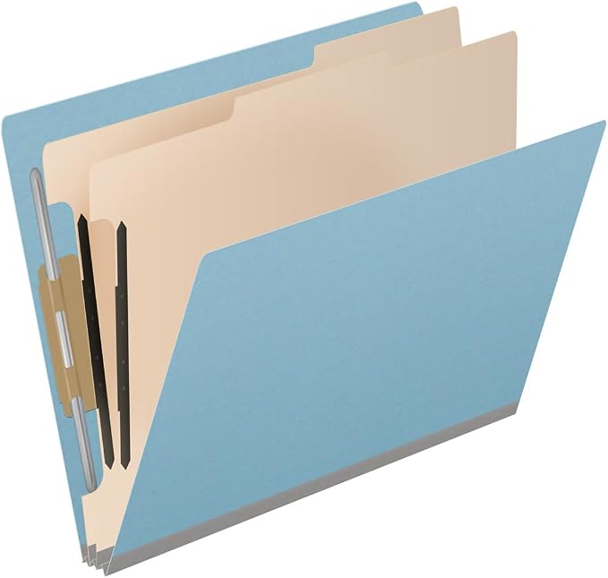 25 Pt. Pressboard Classification Folders, Full Cut End Tab, Letter Size, 2 Dividers, Light Blue (Box of 10)