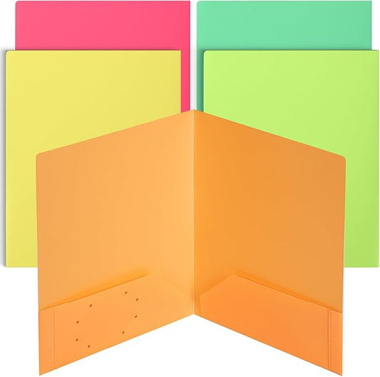Mr. Pen- Plastic Folders with Pockets, 5 pcs, Aesthetic File Folder with Business Card Slot, 2-Pocket Folder, Back to School, Office, Filing Supplies