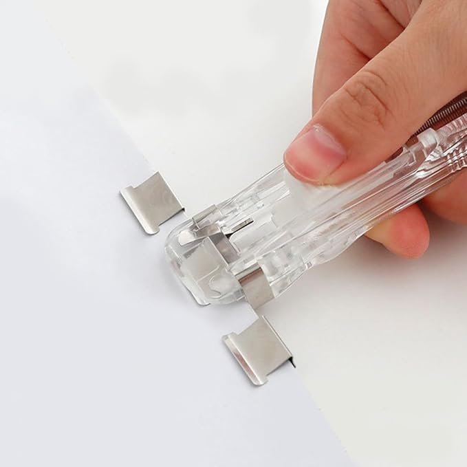 Hemobllo Reusable Paper Stapler with 200pcs Refill Clips, Portable Document Binding Tool and Fastener Clip Dispenser for Office and School Desktop Use Random Style