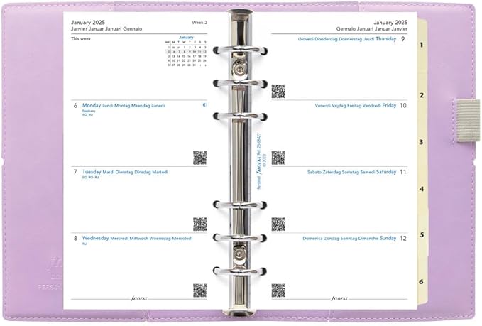 Filofax Domino Soft Organizer, Personal Size, Orchid - Smooth, Leather-Look, Grain Effect, Tactile, Six Rings, Week-to-View Calendar Diary, Multilingual, 2025 (C022607-25)