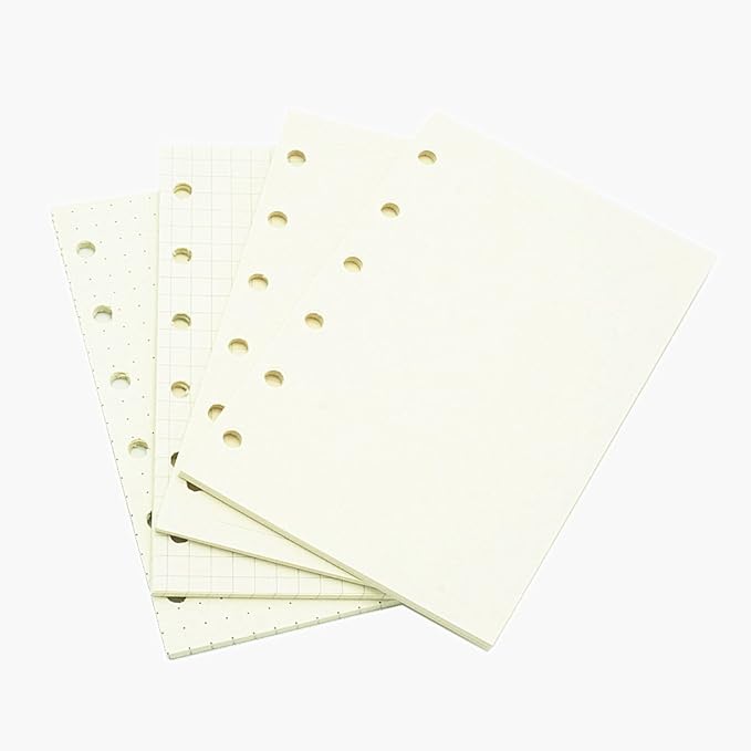 6 Holes Binder Planner Refill with 4 Basic Designs, A7 Notebook Refill, 100gsm, Dot, Grid, Line, Blank Paper,4.84 x 3.23'', 80 sheets/160 Pages, Harphia