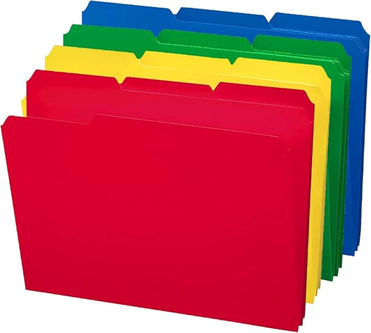 Smead Poly File Folder, 1/3-Cut Tab Letter Size, Assorted Primary Colors, 48 per Pack (10505)