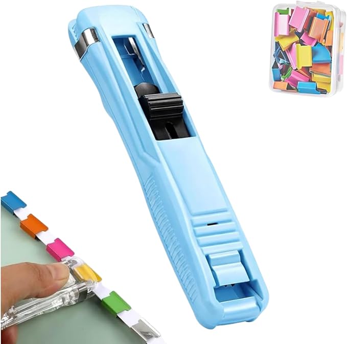 Portable Binder Clip Stapler - Includes 50 Reusable Clips, 2026 New Mini Push Stapler Clamp Staplers, Desktop Push Stapler Binder Clips for Home School Offic (Light Blue)