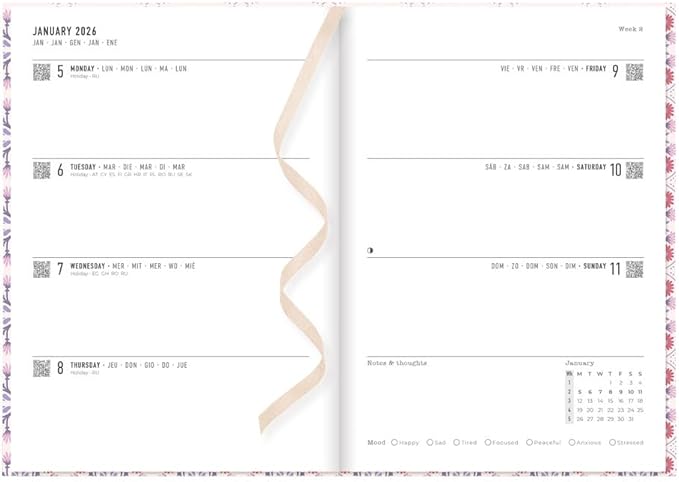 Letts of London® 2026 Morocco Weekly/Monthly Planner, 12 Months, January to December, A5 Size, 8.25" x 5.875", Sewn Binding, Matte-Laminated Hard Cover, Multilingual, Pink (C082494-26)