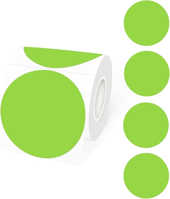 STARLIBOO 3 Inch Round Thermal Stickers Labels, Green Thermal Labels Round, Self-Adhesive Round Direct Thermals Sticker Label, Printer Stickers for Business