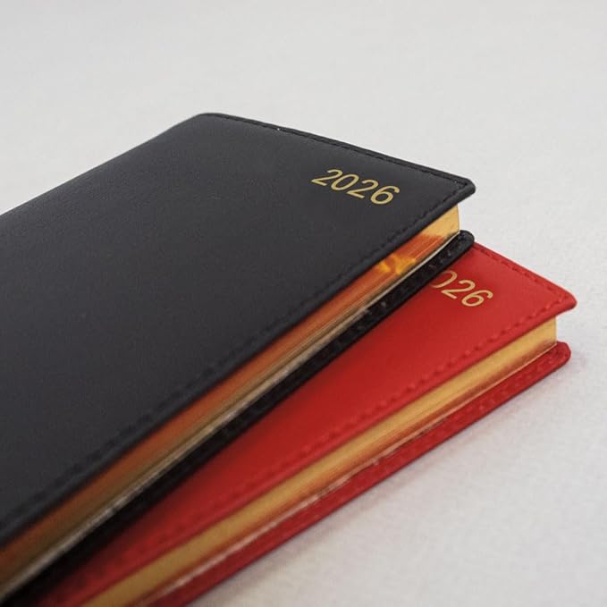 Letts of London® 2026 Belgravia Weekly/Monthly Appointment Book and Planner, 12 Months, January to December, Italian Leather, Horizontal, Slim Size, 6.625" x 3.25", English, Red (C33SRD-26)