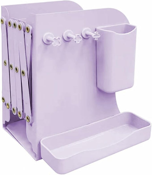Adjustable Metal Bookends Heavy Duty for Shelves, 2 Dividers, Side Organzier, Anti-Slip Design Expandable Book Ends for Desk, Office(Purple, 18 inches Max)