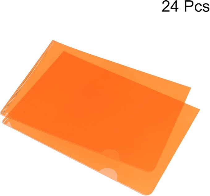 PATIKIL L Type Folders, 24 Pack A5 8.8 x 6.3 Plastic File Project Pockets Clear Paper Document Jacket Sleeve for Office, Orange