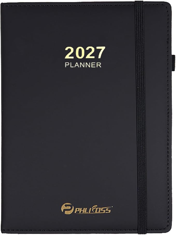 Daily Planner 2027 / Appointment Book, One Page Per Day, Jan - Dec 2027, Annual Daily Monthly Calendar Planner with Hourly Schedule and Monthly Tabs, 5.7" x 8.3" Agenda (Black)