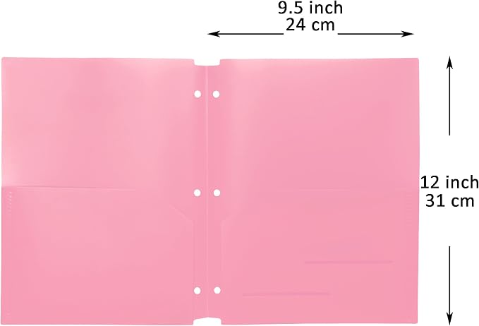 Youngever 6 Pack Heavy Duty Plastic Two Pocket Folders, Binder Dividers with Pocket, 3 Hole Punch Folder with Notches, Binder Folders (Pink)
