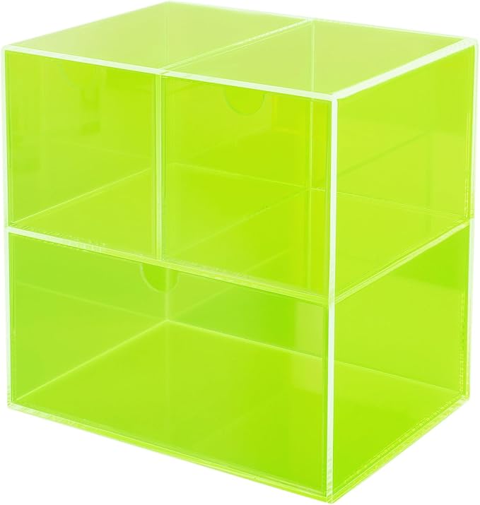 Gelite Desk Organizer with 3 Storage Drawers for Makeup Office Acrylic Desktop Drawer Organizer for Vanity Office Organization and Storage Box, Neon Green