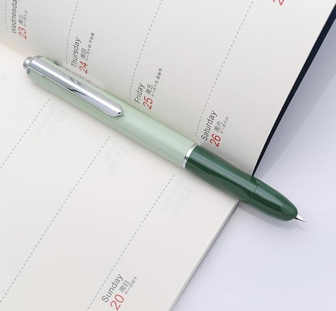 OASO K016 Retractable Fountain Pen Set 0.5mm with 4pcs Blue Ink Cartridges Smooth Writing for School Students (Deep Sea Green)