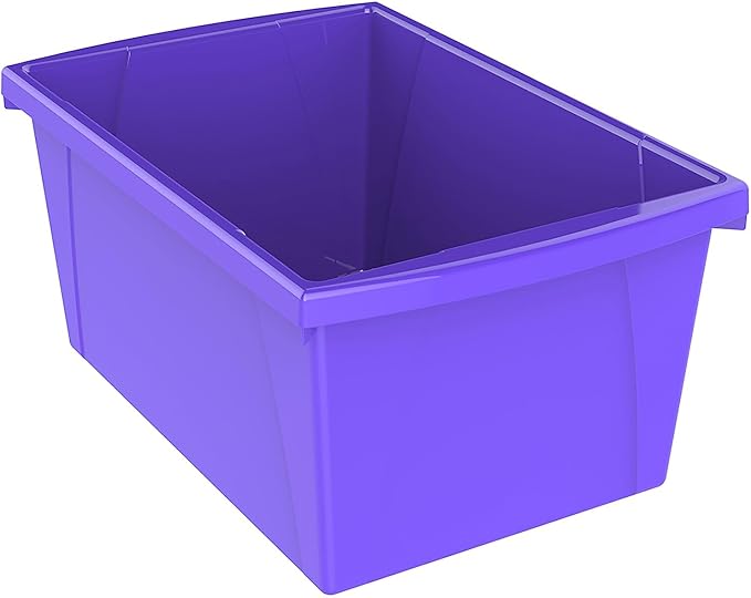 Storex 5.5 Gallon Storage Bin – Plastic Classroom Organizer for Books and Supplies, Violet, 1-Pack (61486A06C)