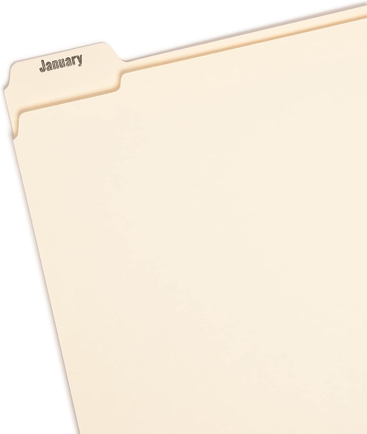 Smead Indexed File Folders, Monthly (Jan-Dec), 1/5-Cut Tab, Assorted Positions, Letter Size, Manila, 1 Set of 12 (11765)