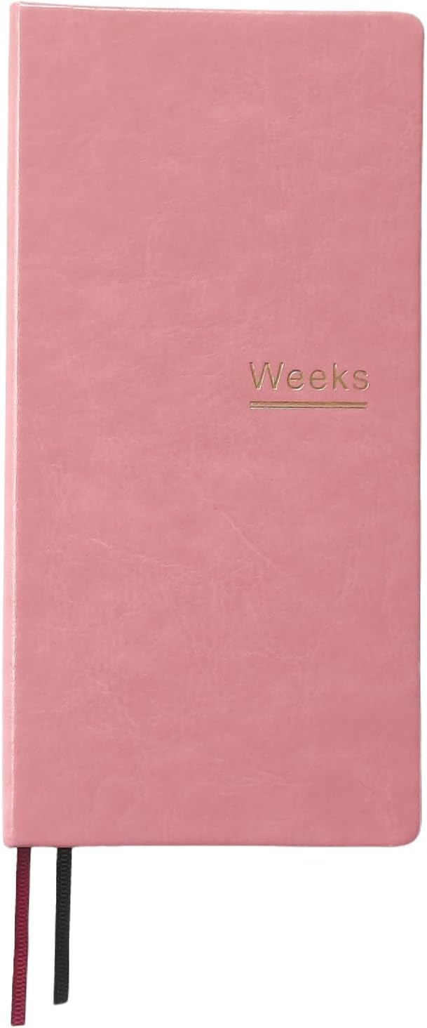 A6 Weekly Planner Undated Weeks Portable Size Organizer Appointment PU Leather Journal Pocket Notebook (Pink)