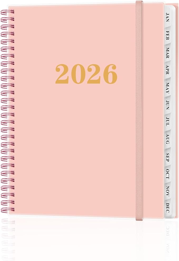 2026 Planner - Weekly and Monthly Planner from Jan 2026 - Dec 2026, Spiral Planning 2026 with 12-Month Tabs, Inner Pocket, 8.5" x 11", Pink