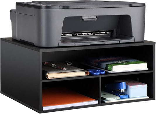 EMERIT Printer Stand for Desk - 2 Tier Desktop Printer Stand with Paper Storage, Printer Riser Organizer for Home Office, Holds up to 30 lbs, Black