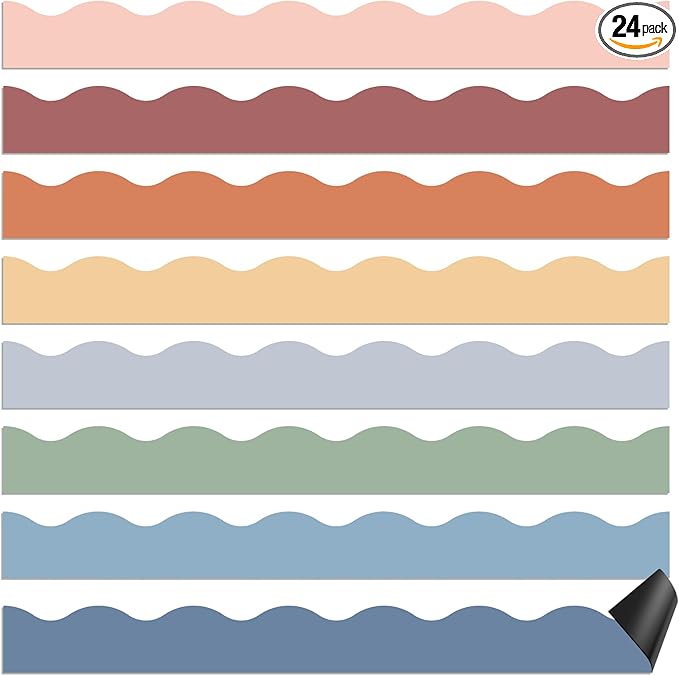 Qeeenar 24 Pcs Magnetic Borders for Classroom Bulletin Board Borders Magnetic Whiteboard Classroom Strips for Office Chalkboard Decoration(Morandi Color)