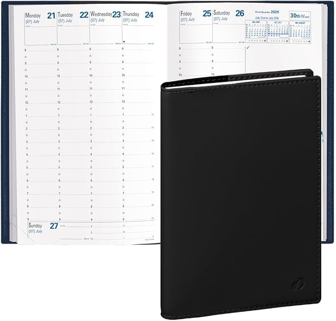 Quo Vadis 2026 Minister - Weekly/Monthly Planner - 12 Months, Jan. to Dec. - 6 1/4 x 9 3/8" - Smooth Faux Leather Soho Black Cover- Time Management Appointment Organizer