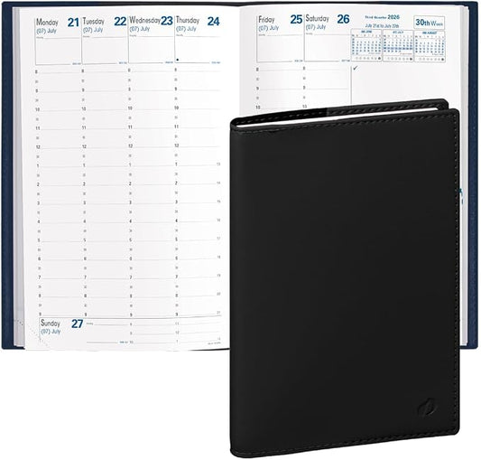 Quo Vadis 2026 Minister - Weekly/Monthly Planner - 12 Months, Jan. to Dec. - 6 1/4 x 9 3/8" - Smooth Faux Leather Soho Black Cover- Time Management Appointment Organizer