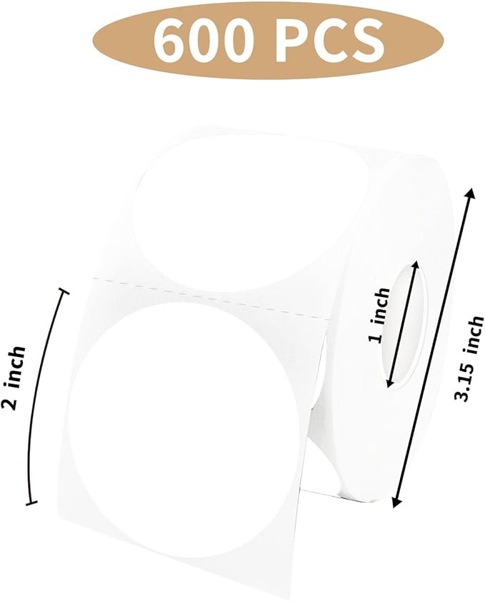 STARLIBOO 2 Inch Circle Thermal Sticker Labels, Self-Adhesive Round Direct Thermal Labels for Business, 600 Sheets/1 Roll