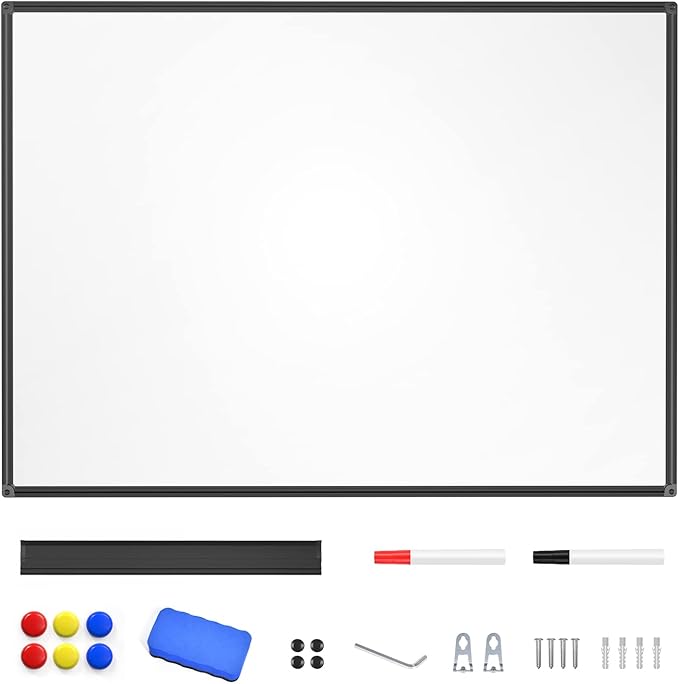 SunyesYoon Magnetic Dry Erase Whiteboard 48 x 36 Inch - 4 x 3 Large White Board, Black Aluminum Frame Wall-Mounted, Magnetic Eraser, 2 Pen, Detachable Marker Tray, 6 Magnets for Office, School