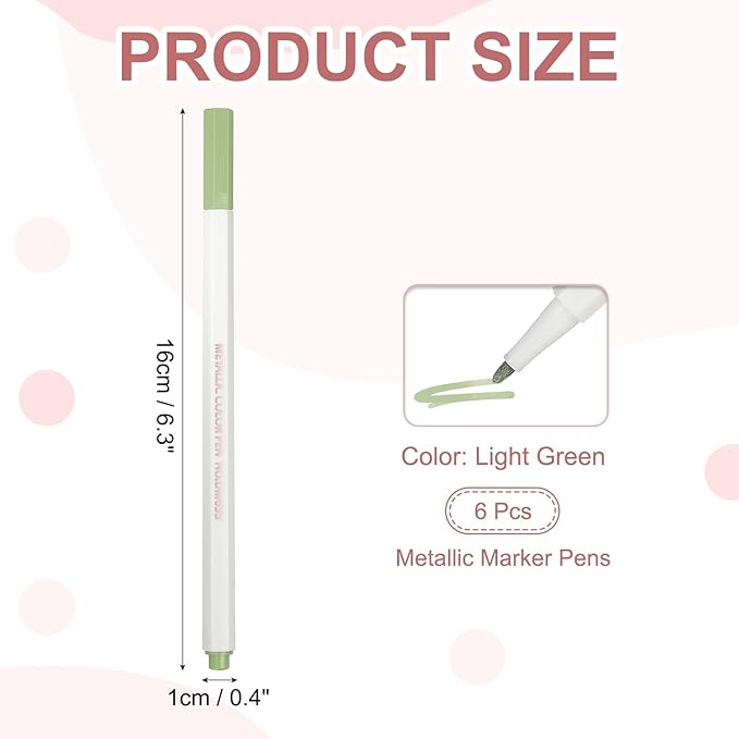 PATIKIL Metallic Marker Pens, 6Pcs Permanent Markers Medium Tip Quick Dry Paint Pen on Plastic Wood Stone Glass Canvas DIY Crafts Art Supplies for Drawing Writing Marking, Light Green