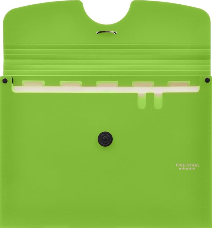 Five Star 6 Pocket Expanding File Organizer, Plastic Expandable File Folders with Pockets and Tab Inserts, Holds 11" x 8-1/2", Bungee Closure, Forest Green (72925)