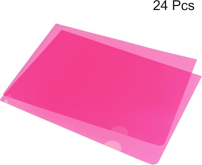 PATIKIL L Type Folders 24 Pack A4 Plastic File Project Pockets Clear Paper Document Jacket Sleeve for Office, Pink
