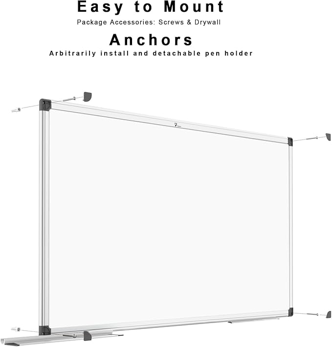 TOWON Magnetic Dry Erase Board, 72 x 40 in White Board Dry Erase, Aluminum Framed Whiteboard for Wall, Large Dry Erase Board Wall Mounted with Markers, Pen Tray, Magnets, Cleaning Wipe, Silver Border
