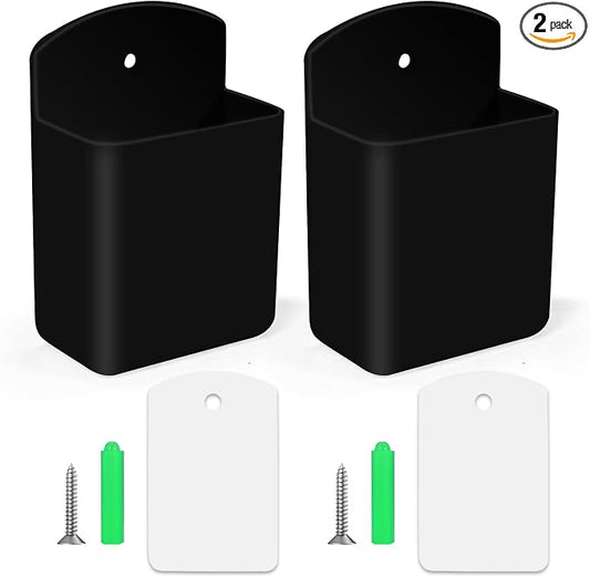 2 PCS Self Adhesive Remote Holder Wall Mount Control Holders Small Wall Mounted TV Remote Bracket Air Conditioner and Pen Organizers and Accessories for Home Office School (Black)