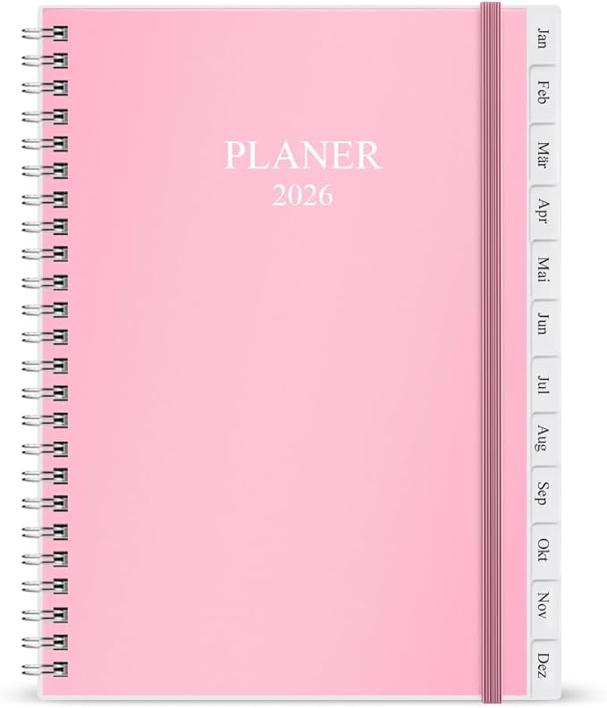 2026 Planner - Monthly Planner Runs January 2026 to December 2026, 6.25" x 8.25", 12 Monthly Tabs, 14 Notes Page, Inner Pocket, Flexible Cover with Twin-Wire Binding, Planners 2026, Pink