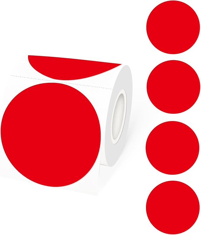 STARLIBOO 3 Inch Round Thermal Sticker Labels, Red Thermal Labels Round, Self-Adhesive Round Direct Thermals Stickers Label, Printer Stickers for Business
