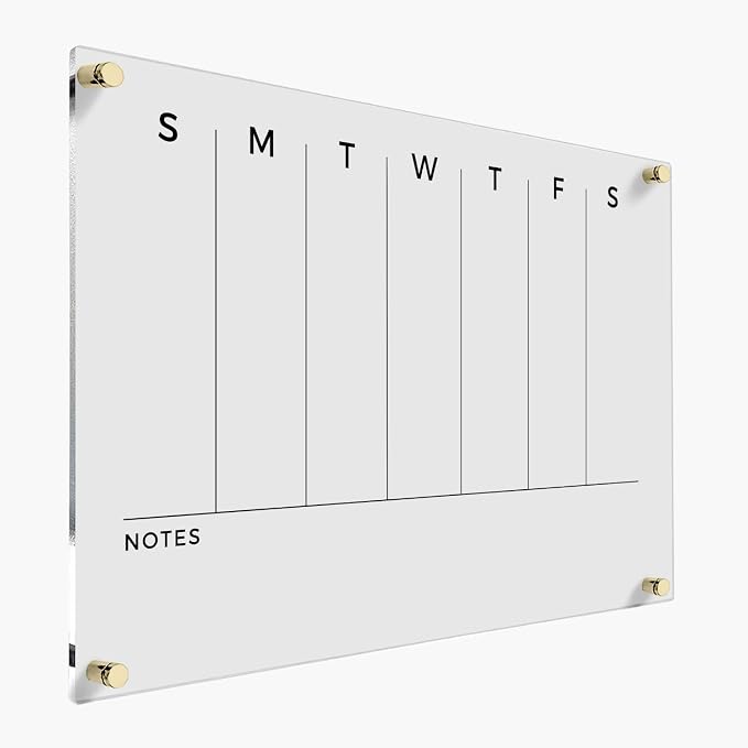 Weekly Acrylic Dry Erase Wall Calendar - To Do List & Goals Planner, Reusable Family Organizer, Office Schedule, Housewarming Gift (Gold Standoff, 35"x23")