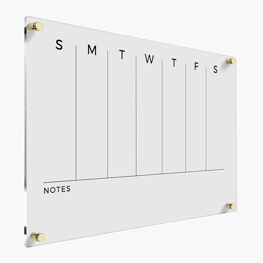 Weekly Acrylic Dry Erase Wall Calendar - To Do List & Goals Planner, Reusable Family Organizer, Office Schedule, Housewarming Gift (Gold Standoff, 35"x23")