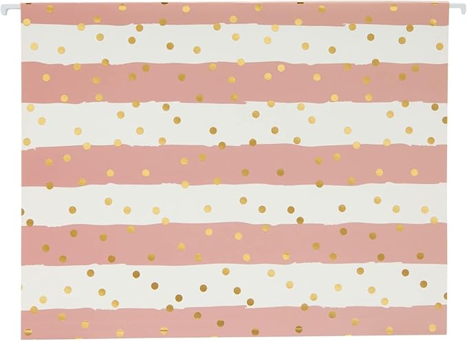Paper Junkie 12 Pack Striped Decorative Hanging File Folders with 1/5 Tab for File Cabinet Featuring Gold Foil Dots in 3 Colors (11.75 x 9 in)