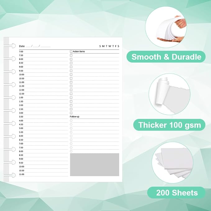(2 Pack) Letter Size Undated Daily Planner Refills, A4 Disc Paper for TUL System, 11 Disc Planner Inserts, Total 200 Sheets/400 Pages, College Ruled, 8.5 X 11 Inch, Undated Planners Refills