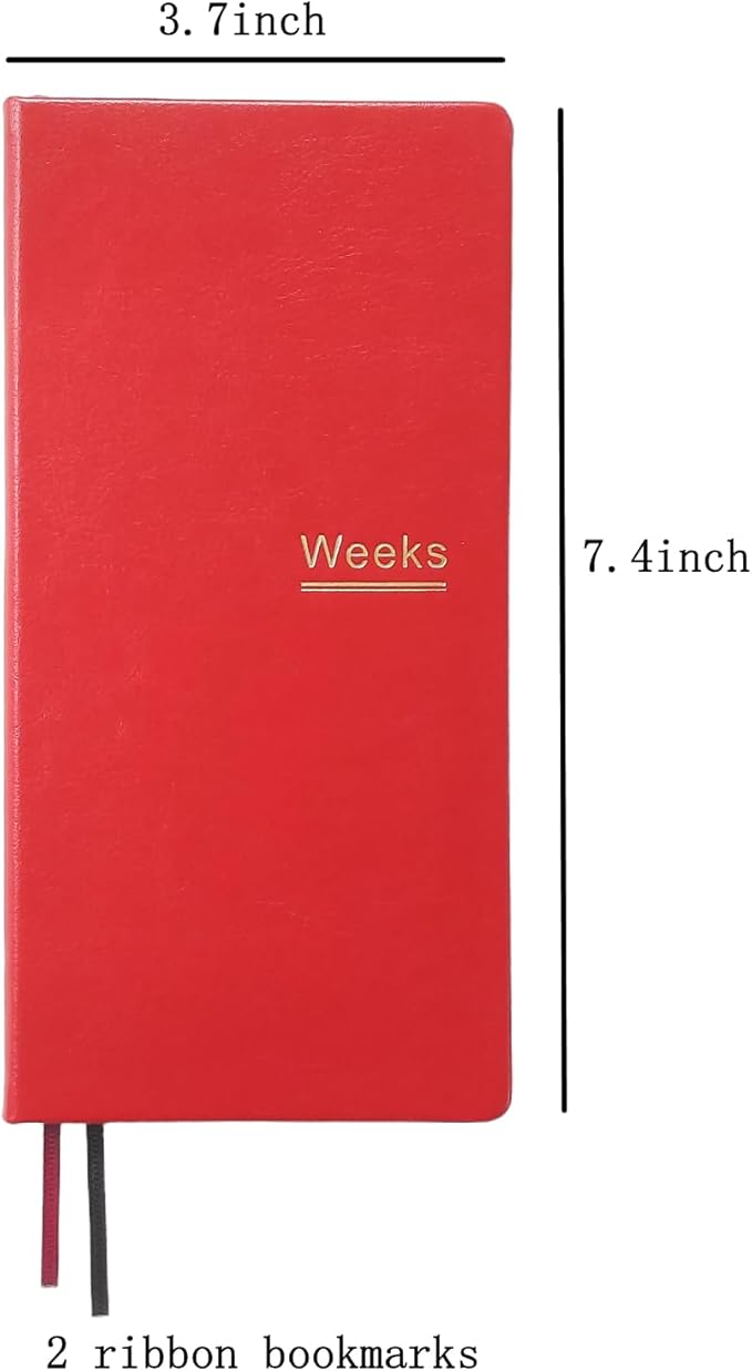 A6 Weekly Planner Undated Weeks Portable Size Organizer Appointment PU Leather Journal Pocket Notebook (Red with cover)